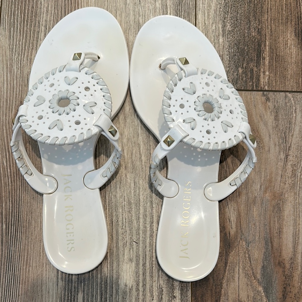 Jack Rogers White Sandals with Beaded Design